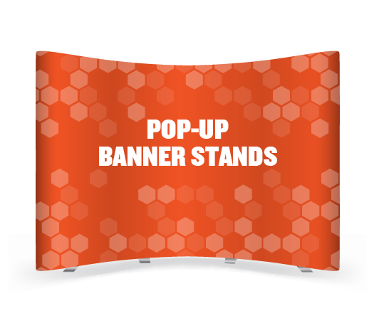 Large format pop-up banner stands for exhibition and display.